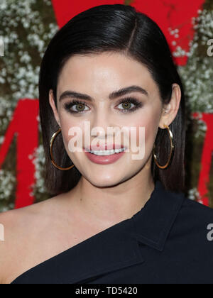 WEST HOLLYWOOD, LOS ANGELES, CALIFORNIA, USA - JUNE 11: Actress Lucy Hale wearing Max Mara arrives at the InStyle Max Mara Women In Film Celebration held at Chateau Marmont on June 11, 2019 in West Hollywood, Los Angeles, California, USA. (Photo by Xavier Collin/Image Press Agency) Stock Photo