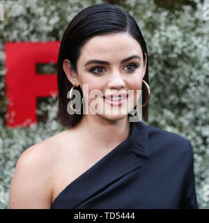 WEST HOLLYWOOD, LOS ANGELES, CALIFORNIA, USA - JUNE 11: Actress Lucy Hale wearing Max Mara arrives at the InStyle Max Mara Women In Film Celebration held at Chateau Marmont on June 11, 2019 in West Hollywood, Los Angeles, California, USA. (Photo by Xavier Collin/Image Press Agency) Stock Photo