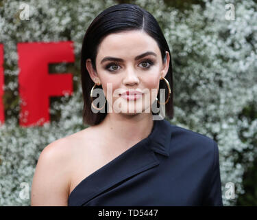 WEST HOLLYWOOD, LOS ANGELES, CALIFORNIA, USA - JUNE 11: Actress Lucy Hale wearing Max Mara arrives at the InStyle Max Mara Women In Film Celebration held at Chateau Marmont on June 11, 2019 in West Hollywood, Los Angeles, California, USA. (Photo by Xavier Collin/Image Press Agency) Stock Photo