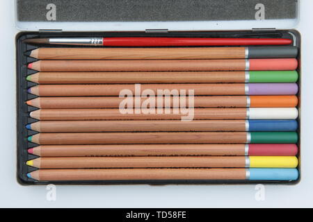 Back to school concept. Pencils backgroud, frame Stock Photo