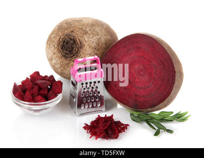 Sliced and grated beetroot isolated on white Stock Photo