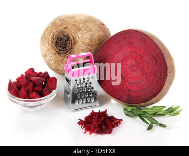 Sliced and grated beetroot isolated on white Stock Photo