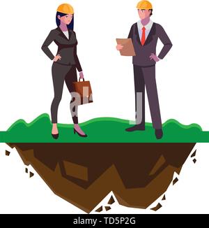 couple of engineers builders workers on the lawn vector illustration design Stock Vector