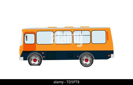 Breakdown. Punched wheel. Bus side view on an isolated background. Vector illustration Stock Vector