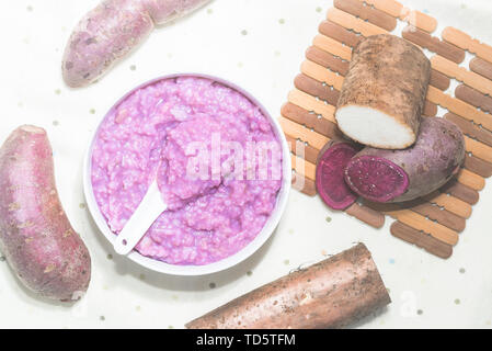 Purple potato yam porridge Stock Photo