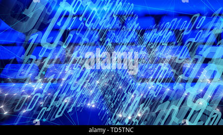 Cyber war digital numbers triangles lines connect dots Stock Photo