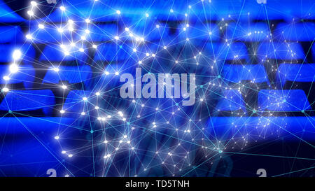 Cyber threats security, lines connecting the dots Stock Photo