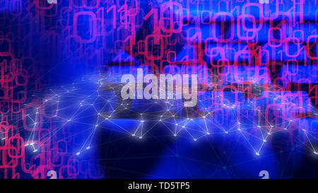 Computer science cyber cloud computing, connected lines abstract Stock Photo