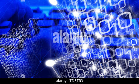 Hacker typing on computer keyboard, coding background Stock Photo