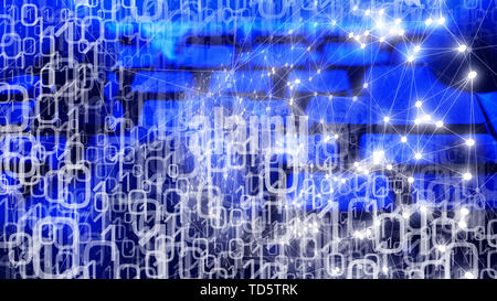 Cyber attack using computer algorithm, lines connect the dots Stock Photo