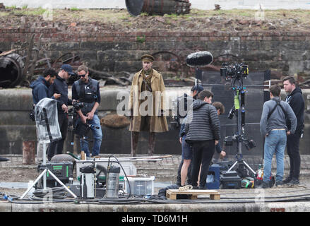 Actor Mark Strong on the set of Sam Mendes' new film 1917 during filming at Govan Docks in Glasgow. Stock Photo