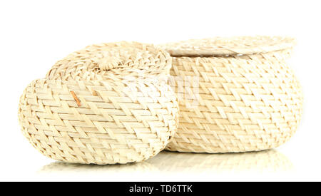 Two wicker baskets with covers, isolated on white Stock Photo