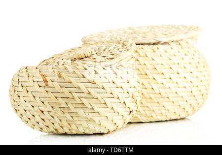 Two wicker baskets with covers, isolated on white Stock Photo