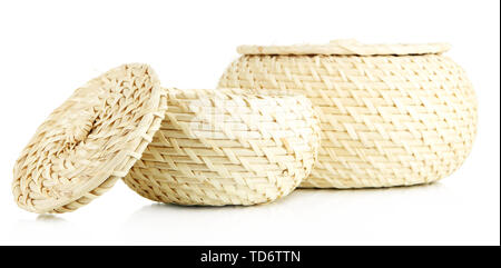Two wicker baskets with covers, isolated on white Stock Photo