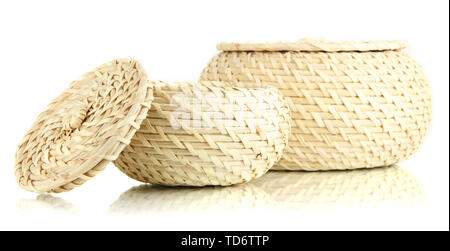 Two wicker baskets with covers, isolated on white Stock Photo
