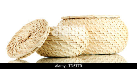 Two wicker baskets with covers, isolated on white Stock Photo