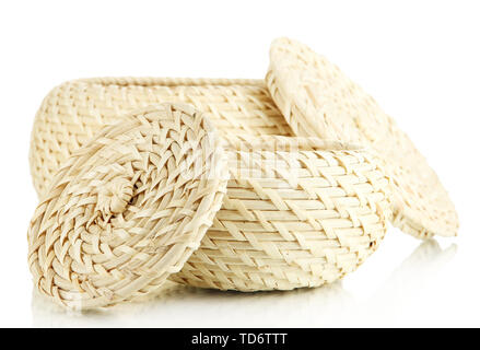 Two wicker baskets with covers, isolated on white Stock Photo