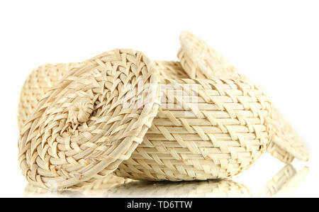 Two wicker baskets with covers, isolated on white Stock Photo