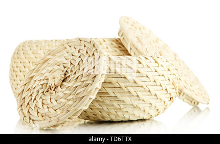 Two wicker baskets with covers, isolated on white Stock Photo