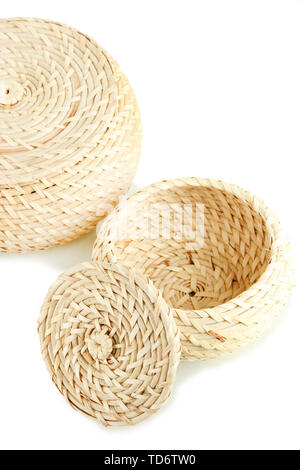 Two wicker baskets with covers, isolated on white Stock Photo