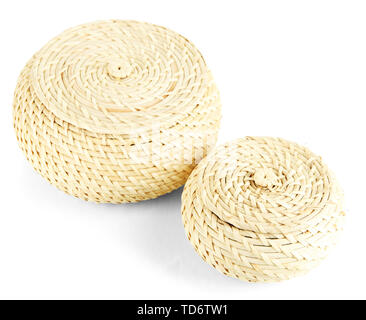 Two wicker baskets with covers, isolated on white Stock Photo