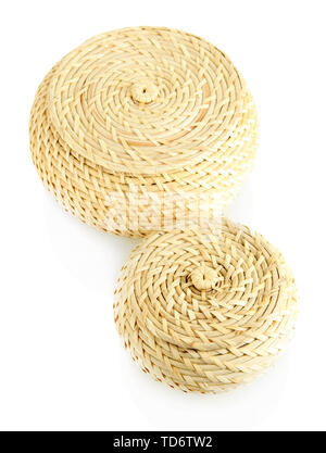Two wicker baskets with covers, isolated on white Stock Photo