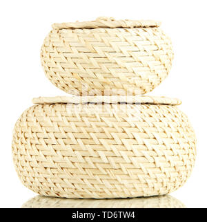 Two wicker baskets with covers, isolated on white Stock Photo