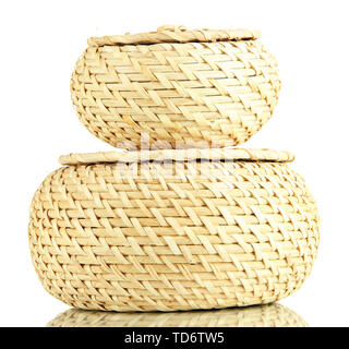 Two wicker baskets with covers, isolated on white Stock Photo
