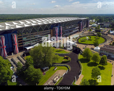 An aerial view of Ascot Racecourse in Berkshire ahead of the Royal Ascot meeting which starts on Tuesday June 18, 2019. Stock Photo