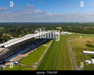 An aerial view of Ascot Racecourse in Berkshire ahead of the Royal Ascot meeting which starts on Tuesday June 18, 2019. Stock Photo