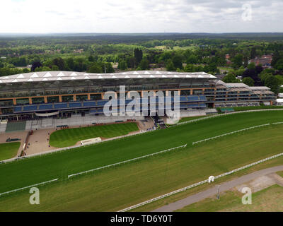 An aerial view of Ascot Racecourse in Berkshire ahead of the Royal Ascot meeting which starts on Tuesday June 18, 2019. Stock Photo