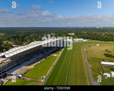 An aerial view of Ascot Racecourse in Berkshire ahead of the Royal Ascot meeting which starts on Tuesday June 18, 2019. Stock Photo