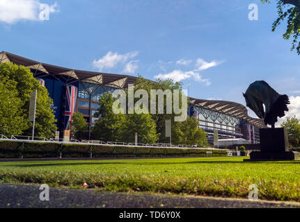 An aerial view of Ascot Racecourse in Berkshire ahead of the Royal Ascot meeting which starts on Tuesday June 18, 2019. Stock Photo