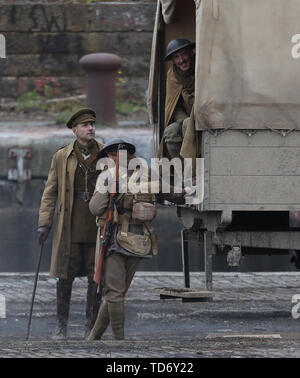 Actor Mark Strong on set of Sam Mendes new film 1917 during filming at Govan Docks in Glasgow.PRESS ASSOCIATION Photo. Picture date:Tuesday June 12, 2019. Photo credit should read: Andrew Milligan/PA Wire Stock Photo