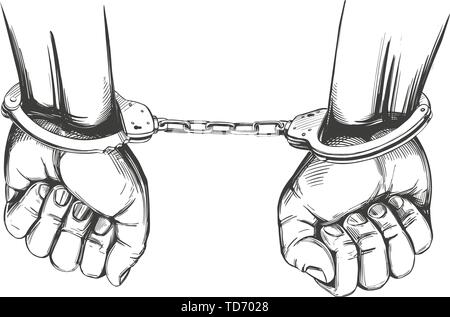 handcuffed hands icon hand drawn vector illustration sketch Stock Vector