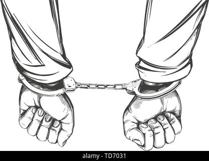 handcuffed hands icon hand drawn vector illustration sketch Stock Vector
