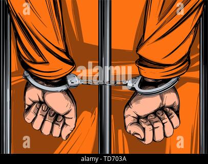 handcuffed hands icon hand drawn vector illustration sketch Stock Vector