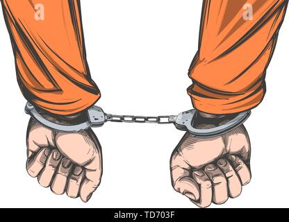 handcuffed hands icon hand drawn vector illustration sketch Stock Vector