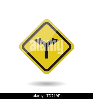 Fork in the road sign. Warning icon, Vector illustration Stock Vector