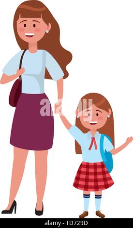 Mother and daughter going to school design, Family activities relationship generation lifestyle and people theme Vector illustration Stock Vector