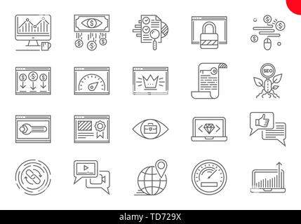 Thin Line Icons Set of Search Engine Optimization Stock Vector