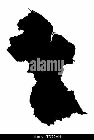 Guyana dark silhouette map isolated on white background Stock Vector