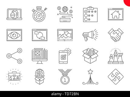 Thin Line Icons Set of Search Engine Optimization Stock Vector