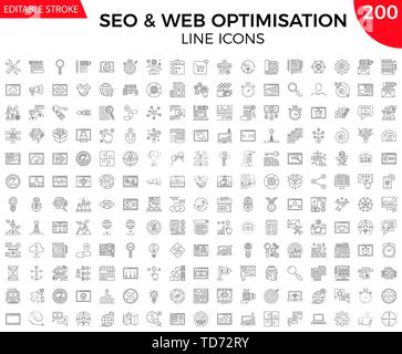 Thin Line Icons Set of Search Engine Optimization Stock Vector