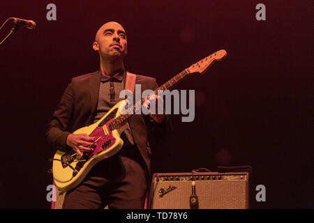 June 11, 2019 - Madison, Wisconsin, U.S - CARLOS AREVALO of Chicano Batman during the Father of the Bride Tour at The Sylvee in Madison, Wisconsin (Credit Image: © Daniel DeSlover/ZUMA Wire) Stock Photo