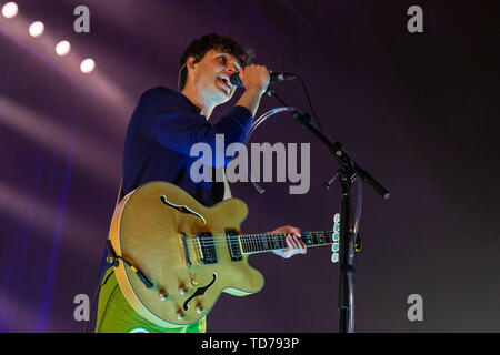 June 11, 2019 - Madison, Wisconsin, U.S - EZRA KOENIG of Vampire Weekend during the Father of the Bride Tour at The Sylvee in Madison, Wisconsin (Credit Image: © Daniel DeSlover/ZUMA Wire) Stock Photo