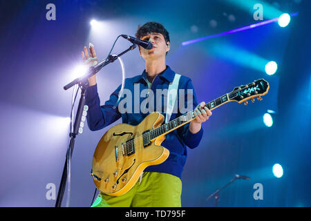 June 11, 2019 - Madison, Wisconsin, U.S - EZRA KOENIG of Vampire Weekend during the Father of the Bride Tour at The Sylvee in Madison, Wisconsin (Credit Image: © Daniel DeSlover/ZUMA Wire) Stock Photo