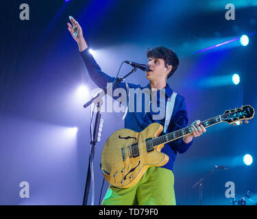 June 11, 2019 - Madison, Wisconsin, U.S - EZRA KOENIG of Vampire Weekend during the Father of the Bride Tour at The Sylvee in Madison, Wisconsin (Credit Image: © Daniel DeSlover/ZUMA Wire) Stock Photo