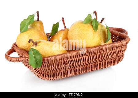 Potatoes chimney Have a picnic Juicy pears in wicker basket isolated on white Stock Photo - Alamy