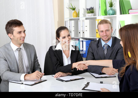 Job applicants having interview Stock Photo